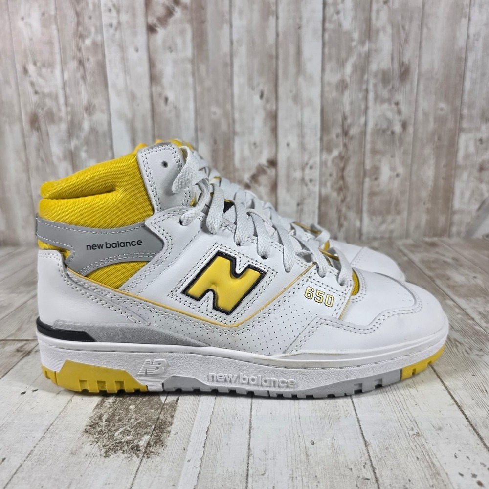 New Balance 650 Mens White Interstellar Yellow High Top Sneakers BB650RCG Size 8